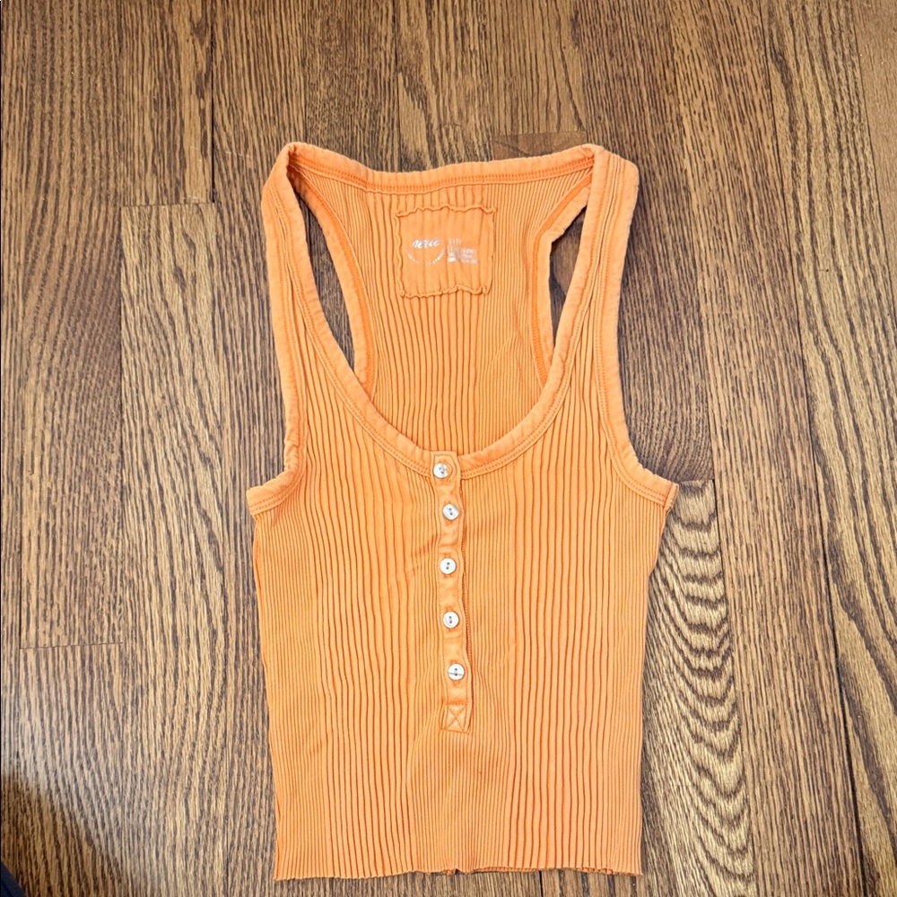 Aerie Orange Ribbed Tank Top with Buttons